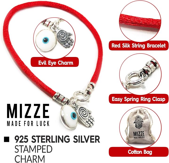 Hamsa Protection Bracelet for Men 8" Length, Red Silk String with Hamsa Hand Charm - Evil Eye Protection Jewelry for Success & Friendship - Gift in Cotton Pouch