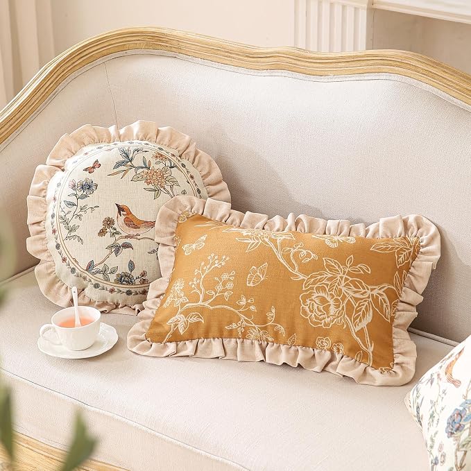 ISAENNE Designer Linen Throw Pillow Cover,Set of 2,20"x12"-Cornucopia D | Elegant French Rectangle Pillow Cover,Concealed Zipper Design,Floral Pattern,Sofas,Bedroom,Living Room,Lounge Chairs