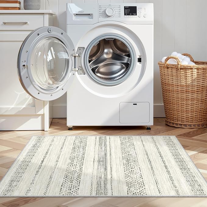 Miukiki 2x3 Entryway Rug Moroccan Washable Non Slip Indoor Floor Thin Rug Foldable Carpet for Dining Room Bedroom with Low Pile(Grey,2'x3')