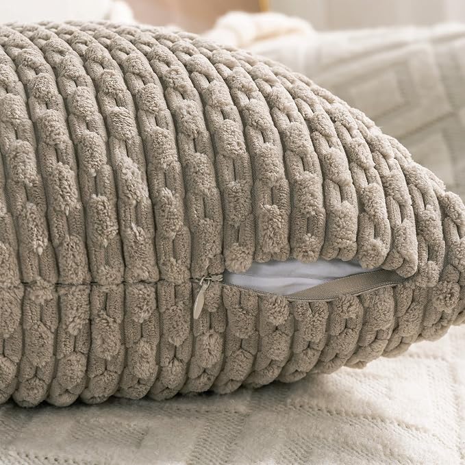 Set of 4 Taupe Decorative Throw Pillow Covers 18x18 Inch Corduroy Pillow Covers for Bed Couch Sofa Living Room Soft Square Cushion Cases