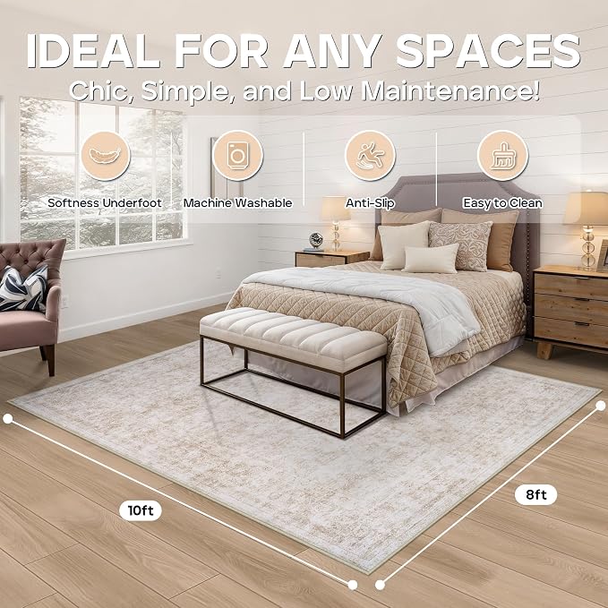 8x10 Area Rugs for Living Room Rug Washable: Modern Large Rug for Dining Room Bedroom Carpet Non Slip 8 by 10 Indoor Abstract Nursery Home Office Beige White