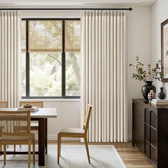 MIULEE Pinch Pleated Thick Linen Curtains 108 Inches Length 2 Panels for Living Room Bedroom, Extra Long Pinch Pleat Drapes Back Tab Light Filtering Birch Foor to Ceiling Curtains with Hooks&Rings