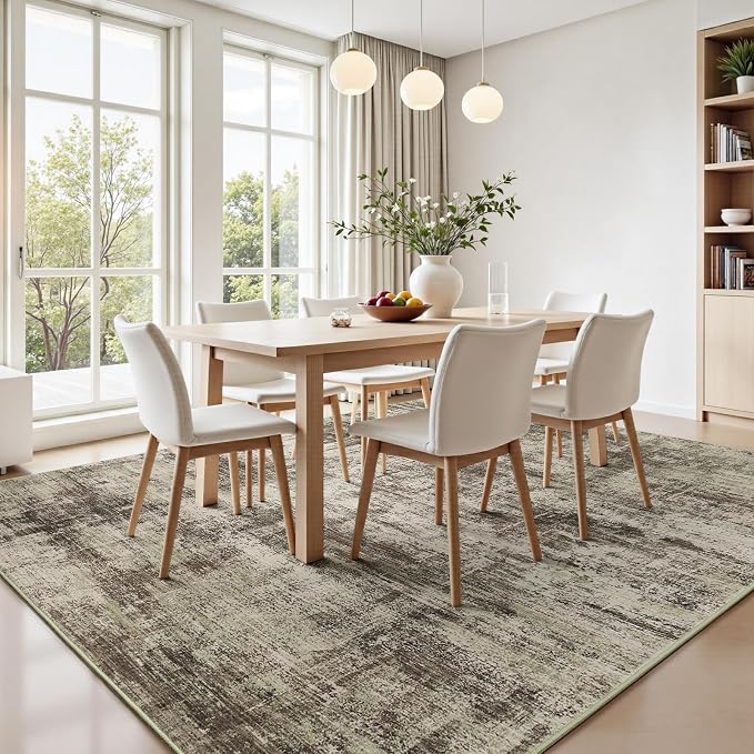 Lofus 5x7 Area Rug for Living Room, Brown Abstract Rugs with Non-Slip Backing, Neutral Modern Washable Carpet for Bedroom Dining Room Home Office Nursery Indoor