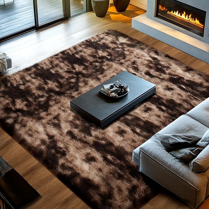 Topmaxcs Area Rug 10x14 Living Room - Tie-Dyed Brown Large Shag Area Rug | Unique Tie-Dyed Pattern - Rich Brown Tones - Soft Plush Pile - Elevates Any Room's Style