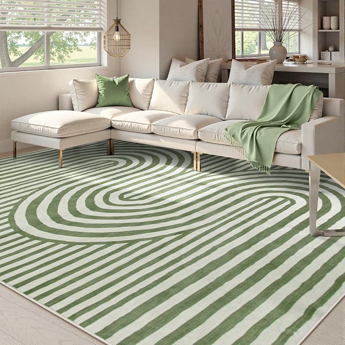 Lahome Green Washable Rug 5x7, Soft Kids Bedroom Rug Mid Century Modern Area Rugs for Living Room, Non-Slip Ultra-Thin Stain Resistance Abstract Rug for Classroom Nursery Playroom Office Alba(5'X7')