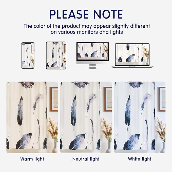 SUBRTEX Boho Leaf Printed Curtains 95 inch Long 2 Panels, Room Darkening Vibrant Floral Drapes, 50% Blackout Light Flitering Semi Sheer Farmhouse Curtains for Living Room, 52Wx95L, Dusty Blue Feather