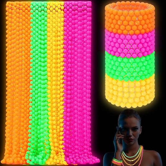 Tondiamo 72pcs Neon Bead Necklaces Bracelet, 80s Women Costume Accessories Set Glow in The Dark UV Bead Necklaces Bracelet Glow Party Supplies for Concert Halloween Mardi Gras Party Supplies