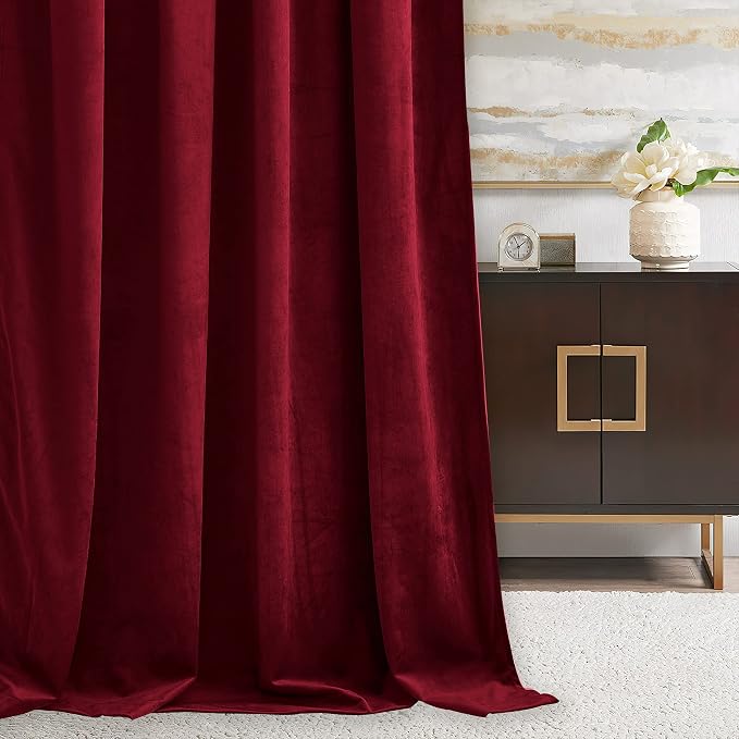 RYB HOME Ruby Red Velvet Curtains for Bedroom Living Room, Thermal Insulated Privacy UV Heat Blocking Luxurious Soft Rod Pocket Back Tab Drapes for Nursery, 42" W x 84" L, 2 Panels