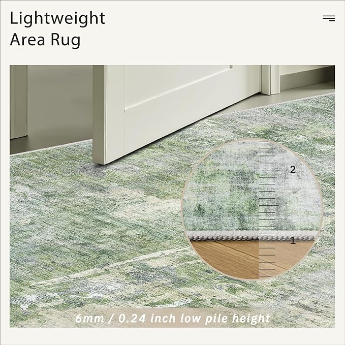 Soalmost Area Rug 6x9 Abstract Rugs for Living Room 6 x 9 Washable Rugs Green Non Slip Low Pile Rugs for Bedroom Dining Room Foldable Thin