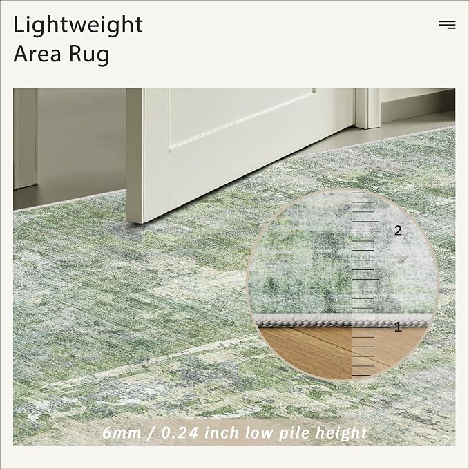 Soalmost Runner Rug 2x8 Washable Non-Slip Hallway Runner Rugs for Kitchen Bathroom Laundry Room Green/Ivory Vintage Floor Carpet Runners for Hallways Entryway