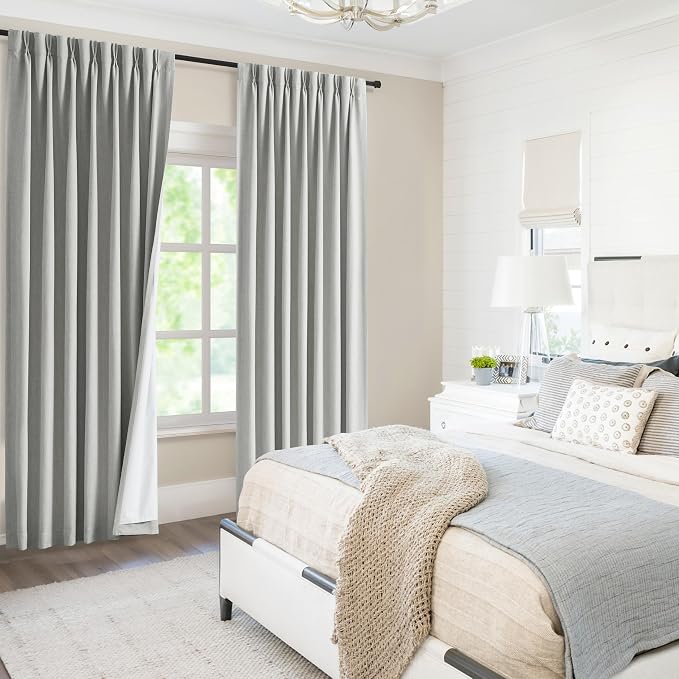 WEST LAKE Pinch Pleated Curtain Panels 90 Inches Length,Light Grey Linen Blend Full Blackout Drapes for Bedroom,Modern Energy Efficient Window Treatment,Back Tabs Hooks,60" Wx90 L(Pack of 1)