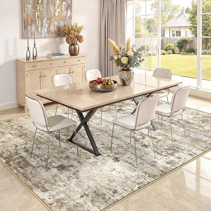 10x12 Area Rugs Washable Living Room Rug-No Slip Soft Carpets Modern Abstract Indoor Floor Stain Resistant Large Carpet for Bedroom Dining Room Farmhouse Nursery Home Office Brown