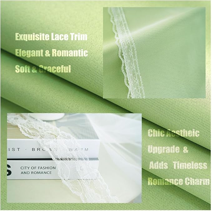 Sage Green Blackout Curtains - 2 PCs Double Layer Blackout Curtains, Sheer Voile with Lace Hems, Light Block Panels Mix & Match Window Decor for Bedroom,Dining Room, Kids Room, 52"x84"