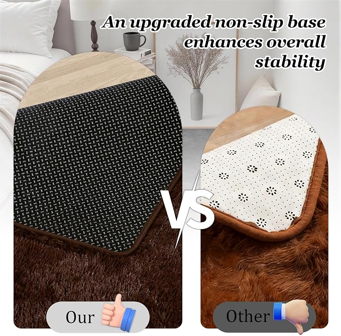 Fluffy Area Rugs 9x12 Living Room Bedroom: Ultra Soft Shag Rug Upgrade Non-Slip Non-Shedding Large Fuzzy Plush Carpet Indoor Floor Carpets for Kids Room Playroom Nursery Dorms Home Decor Brown