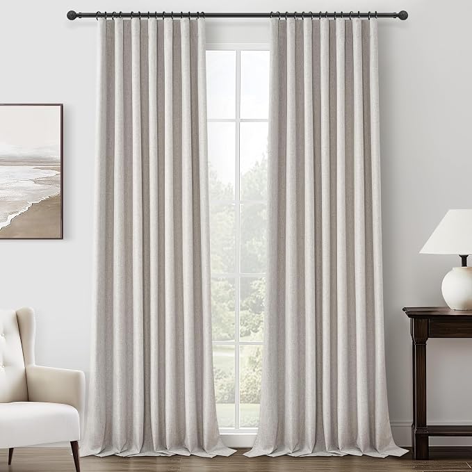 Light Brown Linen Floor to Ceiling Curtains for Living Room/Bedroom, Cute Pleated 96 Inches Long Kitchen 2 Panels Set, Farmhouse Blackout Thermal Drapes for Summer Heat 8 FT Burlap (50"Wx96"L)