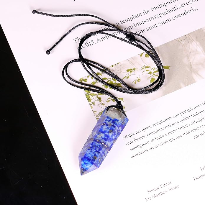 Runyangshi Healing Crystal Pendants, Single Pointed Natural Crystal Quartz Necklace 6 Faceted Chakra Crystal Wand Stone Reiki Energy