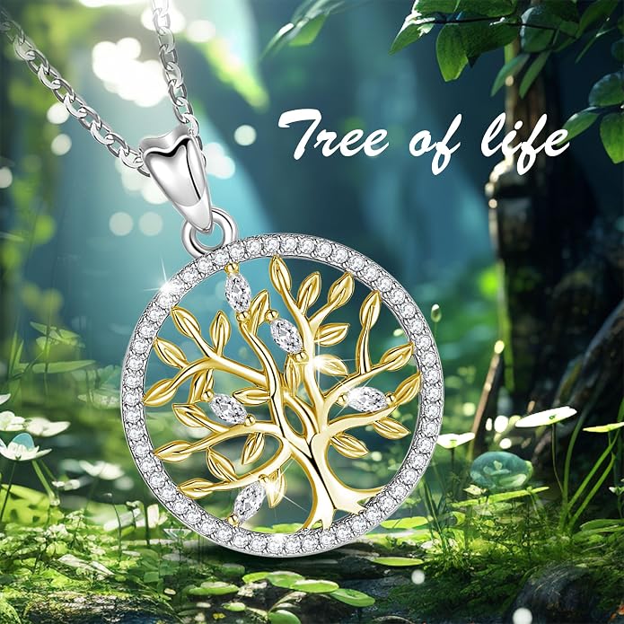 AEONSLOVE Tree of Life Necklace 925 Sterling Silver, Family Tree of Life Pendants Jewelry Gifts for Women Wife Mother, 18 Inch Chain