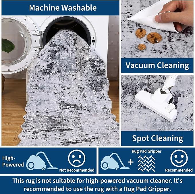 ROYHOME Modern Abstract Scalloped 2x3 Area Rug Non Slip Non Shedding Low Pile Stain Resistant Rug for Entryway Kitchen Bedroom,Grey