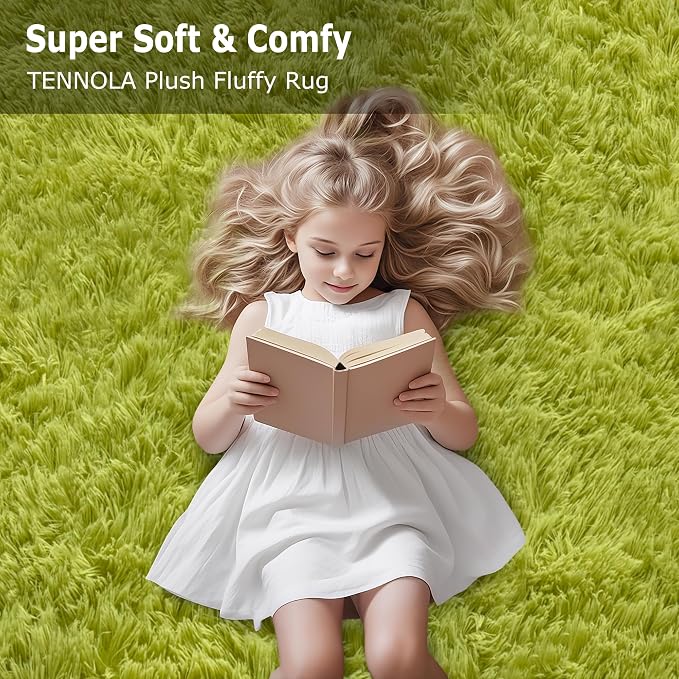 Soft Grass Green Fluffy Rug for Bedroom Living Room, 3x10 ft Fuzzy Green Shag Rug Runner Carpet for Hallways Entryway Nursery Bedside Kids Room Teen Dorm Home Decor Indoor