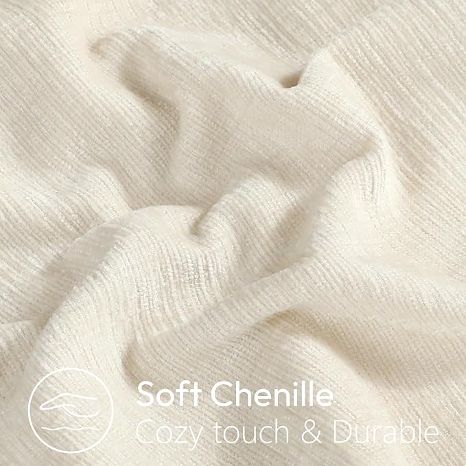 Stellhome Pack of 2 Soft Textured Throw Decorative Pillow Covers Square Accent Solid Chenille Cushion Cover Cozy Farmhouse Pillow Case for Couch Sofa Bedroom Living Room 24x24 Inch, Cream White