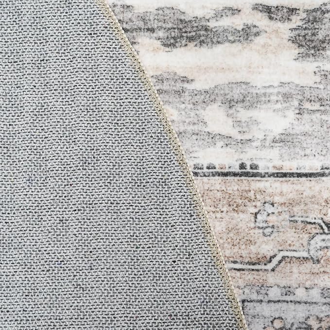 RUUGME 8ft Round Area Rug - Washable Vintage Round Area Rugs for Living Room Bedroom Ultra Soft Decoration Carpets with Non Slip Backing Stain Resistant Floor Mat for Bathroom 8ft Beige
