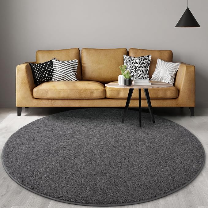 Gifeas Ultra Soft Round Area Rugs for Living Room Bedroom, 7x7 Feet Dark Grey Thickened Memory Foam Modern Indoor Circle Carpets, Non-Slip Comfy Circular Rug for Boys Girls Nursery Room Home Decor