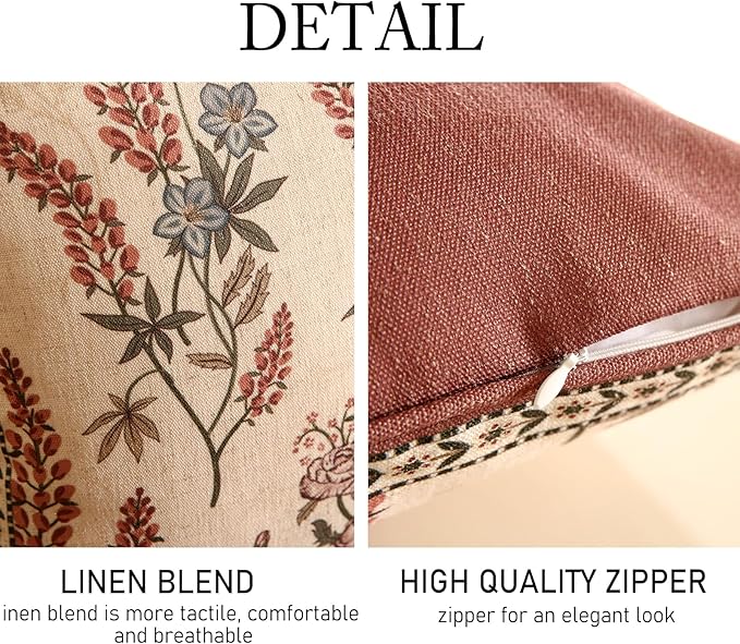 ISAENNE Designer Linen Throw Pillow Cover,Set of 2,18"x18"-Helena A | Vintage Elegant French Square Pillow Cover,Concealed Zipper Design,Floral Pattern,Sofas,Bedroom,Living Room,Lounge Chairs