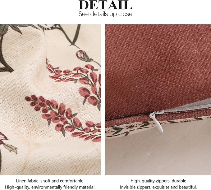 ISAENNE Designer Linen Throw Pillow Cover,Set of 2,28"x12"-Helena A | Elegant French Rectangle Pillow Cover,Concealed Zipper Design,Floral Pattern,Sofas,Bedroom,Living Room,Lounge Chairs
