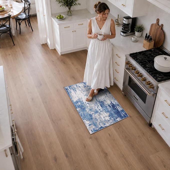 RELEANY Washable Area Rugs 2'x3' Non-Slip Modern Abstract Soft for Living Room Entryway Bedroom Kitchen, Print Pattern, Blue Grey Navy Gray