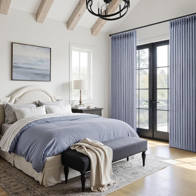 Dusty Blue 102 Inch Extra Long Memory Trained Pleated Linen Sheer Curtains