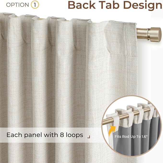 INOVADAY 100% Blackout Sliding Door Curtains, Extra Wide Curtains for Sliding Glass Doors, Back Tab/Rod Pocket Sliding Glass Door Curtains, Thermal Insulated Window Drapes - Beige, W102 X L96