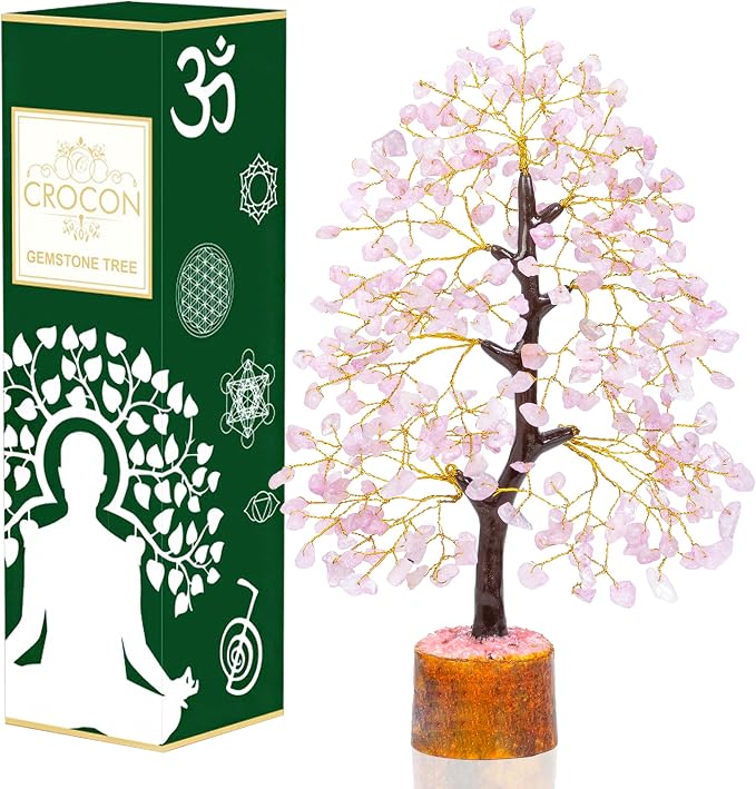 Crocon® Rose Quartz Crystals Tree, Birthday Gifts for Women & Men, Pink Home Decor for Shelf, Healing Crystals Spiritual Gift, House Warming Gift New Home, Birthday Gifts - Mom, Sister & Wife