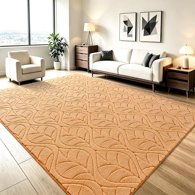 Macgace Ultra Soft Area Rug for Living Room, 5x7 Apricot Tan Shag Rugs | Washable Non-Slip Backing Medium Pile Modren Fuzzy Carpet for Kids Room, Girls Bedroom, Classroom, Dorm