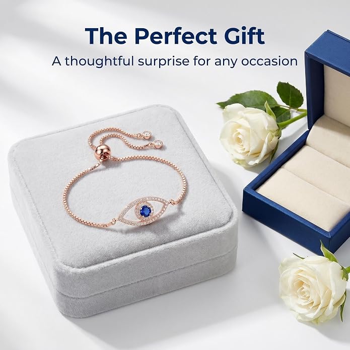 Rose Gold Evil Eye Zircon Double Layer Adjustable Bracelet for Women Dainty Sparkly Layering Jewelry for Daily Wear Party Gift