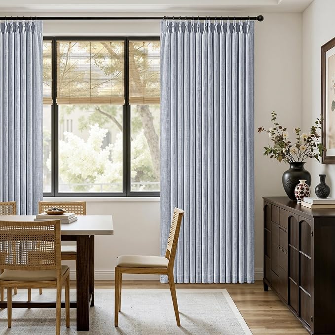 MIULEE Pinch Pleated Thick Linen Curtains 102 Inches Long 2 Panels for Living Room Bedroom, Linen Textured Drapes Pleat Back Tab Memory Trained Light Filtering Light Blue Window Curtains with Hooks
