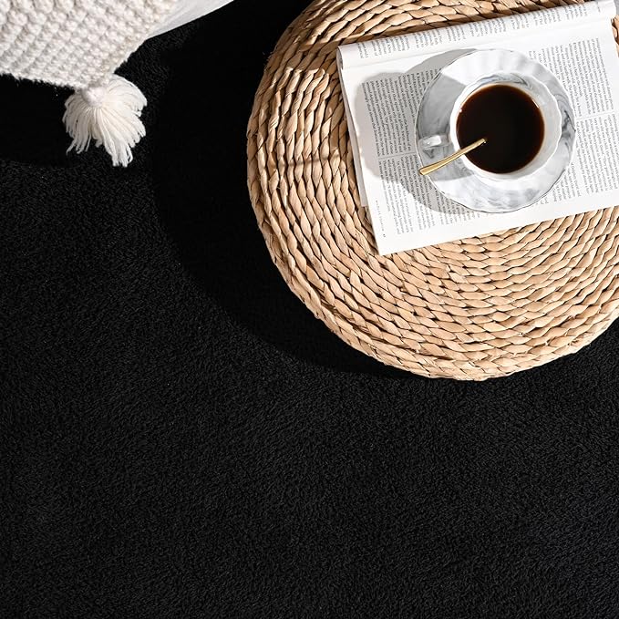 Gifeas Large Ultra Soft Modern Area Rugs for Living Room Bedroom, 7x10 Feet Black Thickened Memory Foam Indoor Solid Minimalist Carpets, Non-Slip Comfy Rug for Boys Girls Nursery Room Home Decor