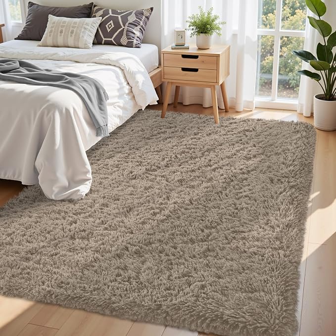 5x8 Area Rug for Living Room:Ultra Soft Fluffy Shag Grey Camel Rugs,Large Fuzzy Plush Indoor Non Slip Carpet Washable Rug for Bedroom Kids Nursery Office Dorm Modern Decor(Grey Camel 5'x8')