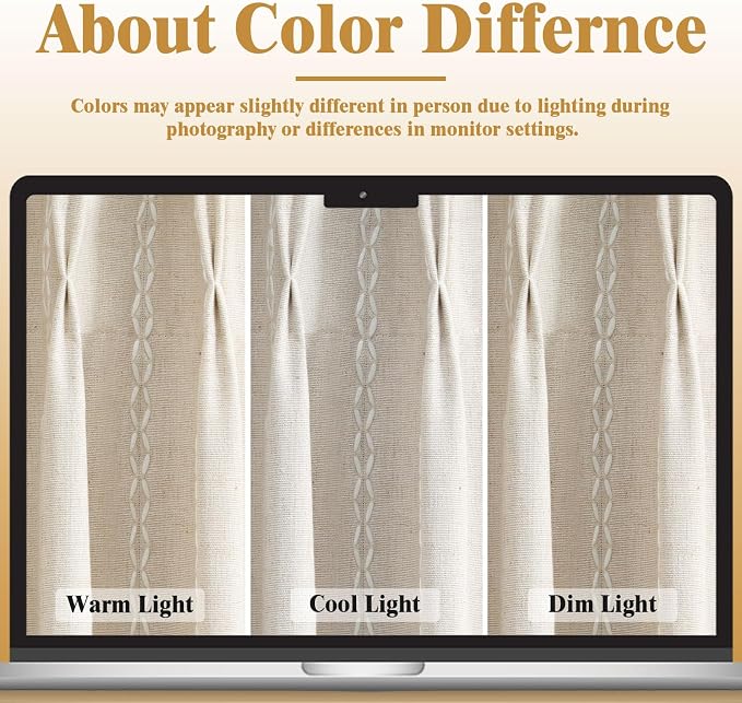 Pinch Pleated Look Blackout Curtains 84 Inch Length, 2 Panels Linen Textured Boho Neutral Drapes for Living Room Bedroom Farmhouse Vintage Rustic Window Curtains with Hooks