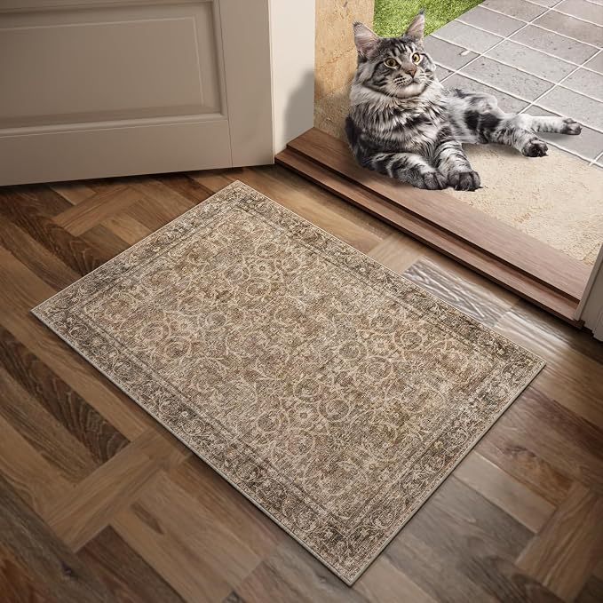 Machine Washable Entryway Small Area Rugs: Soft Non-Slip Low Pile Door Mat Indoor Entrance 2x3 ThrowRug for High-Traffic Areas Kitchen, Hallway, Farmhouse Decor