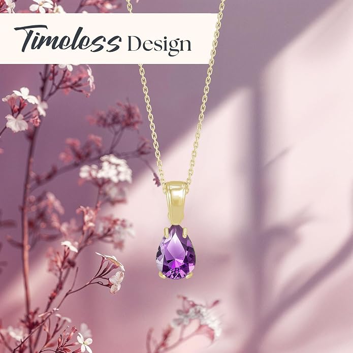 14K Gold Plated Gemstone Necklace for Women - Birthestone Teardrop Necklace - Gold Jewelry for Women - Dainty Gold Necklace - Everyday Necklaces - Gold Necklaces for Women