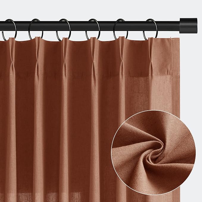 Aersas Rust Linen Pinch Pleated Curtains 96 Inch Length 2 Panels Set for Living Room Boho Country Light Filtering Pleat Curtain Back Tab Dining Room Bedroom Window Drapes 40x96