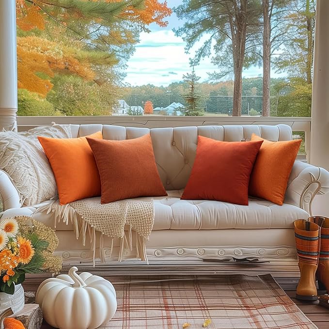 MIULEE Pack of 2 Decorative Outdoor Solid Waterproof Throw Pillow Covers Euro Sham Faux Linen Garden Farmhouse Cushion Cases for Summer Patio Tent Balcony Couch Sofa 26x26 Inch Bright Orange