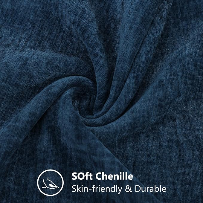 decorUhome Soft Chenille Navy Blue Throw Pillow Covers 12X20 Set of 2 | Decorative Fall Couch Pillow Covers Solid Dyed Accent Modern Farmhouse Neutral Rectangle Pillow Cases for Sofa