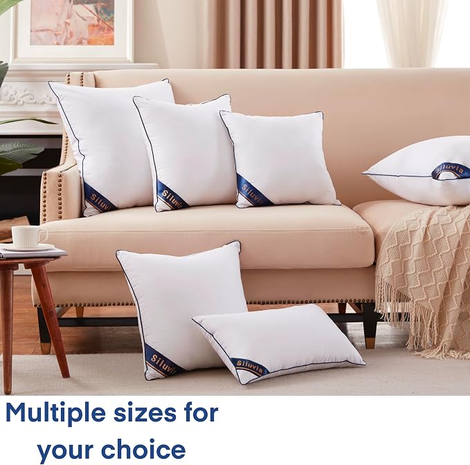 Siluvia 24x24 Pillow Inserts Set of 2 Square Throw 24 Euro Pillows with 100% Cotton Cover for Sofa, Couch, and Bed - White | 100% pure cotton cover, soft and breathable