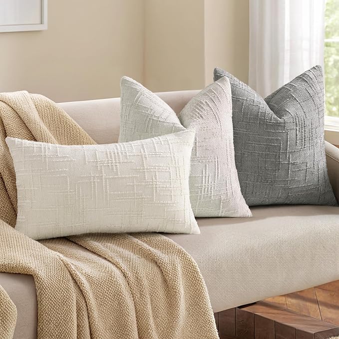 decorUhome Textured Chenille Throw Pillow Covers 26x26 Set of 2 Light Grey | Fall Modern Farmhouse Soft Cozy Slubby Couch Pillow Cases Boho Decorative Pillow Cases for Bed Sofa Living Room Home Decor