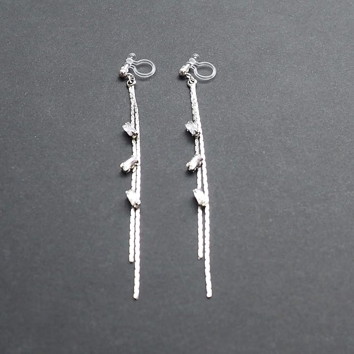 Comfortable Stick Invisible Clip On Earrings Gold Dangle Long Waved Threader Bar Clip-On Non Pierced Earrings Silver For Women,…