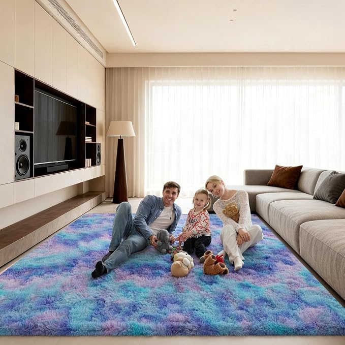 8x10 Area Rugs for Living Room, Large Fluffy Rugs for Bedroom, Fuzzy Shag Soft Non-Slip Carpet for Kids Girls and Boys Nursery Dorm Indoor Room Home Decor (8ft X 10ft, Rainbow)