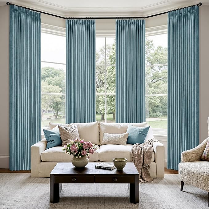 MIULEE Pinch Pleated Thick Linen Curtains 84 Inch 4 Panels Set Back Tab Memory Trained Pinch Pleat Semi Sheer Light Filtering Privacy Let Light in Window Drapes for Living Room Bedroom Dusty Blue