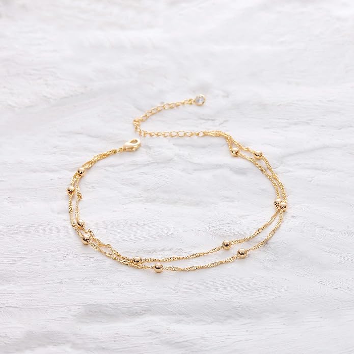 MEVECCO Anklet for Women Gold Chain 14K Gold Plated Dainty Boho Beach Summer Simple Foot Jewelry Ankle Bracelet