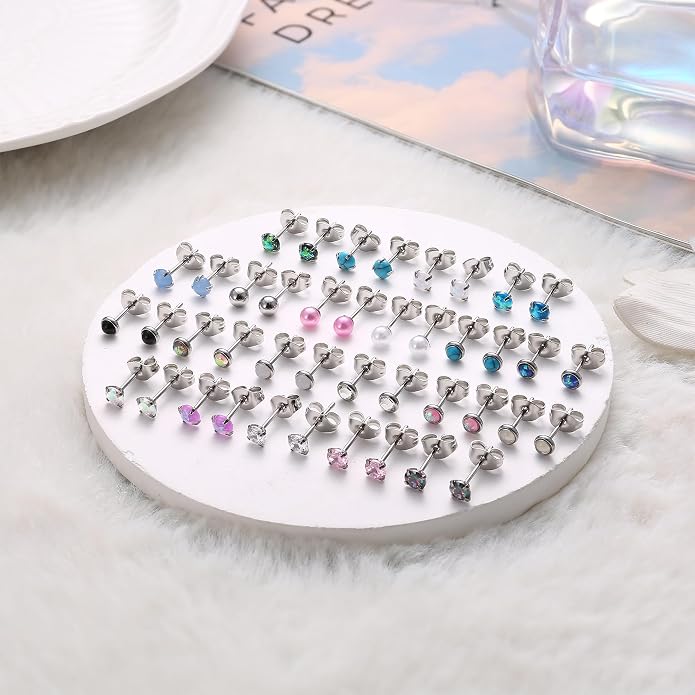 YADOCA 21 Pairs Hypoallergenic Surgical Steel Stud Earrings for Women Men Tiny Small CZ Opal Moonstone Turquoise Earrings Studs Set Piercing Jewelry